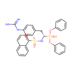 N=C(N)Nc1ccc(C[C@@H](NS(=O)(=O)c2cccc3ccccc23)P(=O)(Oc2ccccc2)Oc2ccccc2)cc1 ZINC000028869462