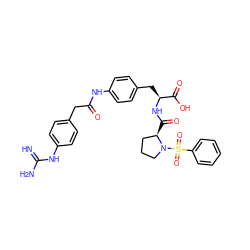 N=C(N)Nc1ccc(CC(=O)Nc2ccc(C[C@H](NC(=O)[C@@H]3CCCN3S(=O)(=O)c3ccccc3)C(=O)O)cc2)cc1 ZINC001772620863