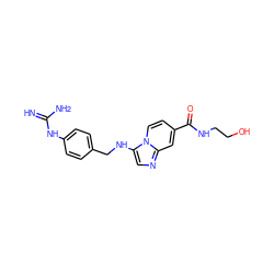 N=C(N)Nc1ccc(CNc2cnc3cc(C(=O)NCCO)ccn23)cc1 ZINC000653780372