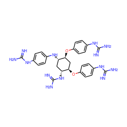 N=C(N)Nc1ccc(N[C@H]2C[C@@H](NC(=N)N)[C@H](Oc3ccc(NC(=N)N)cc3)C[C@@H]2Oc2ccc(NC(=N)N)cc2)cc1 ZINC000070613830