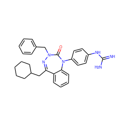 N=C(N)Nc1ccc(N2C(=O)N(Cc3ccccc3)N=C(CC3CCCCC3)c3ccccc32)cc1 ZINC000028711863