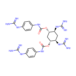 N=C(N)Nc1ccc(NC(=O)O[C@H]2C[C@@H](OC(=O)Nc3ccc(NC(=N)N)cc3)[C@H](NC(=N)N)C[C@@H]2NC(=N)N)cc1 ZINC000070613831