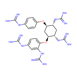 N=C(N)Nc1ccc(O[C@@H]2C[C@H](Oc3ccc(NC(=N)N)cc3NC(=N)N)[C@@H](NC(=N)N)C[C@H]2NC(=N)N)cc1 ZINC000070613826