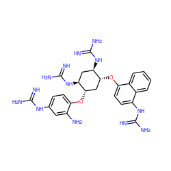 N=C(N)Nc1ccc(O[C@H]2C[C@@H](Oc3ccc(NC(=N)N)c4ccccc34)[C@H](NC(=N)N)C[C@@H]2NC(=N)N)c(N)c1 ZINC000070613828