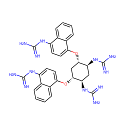 N=C(N)Nc1ccc(O[C@H]2C[C@@H](Oc3ccc(NC(=N)N)c4ccccc34)[C@H](NC(=N)N)C[C@@H]2NC(=N)N)c2ccccc12 ZINC000070613829