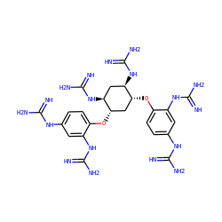 N=C(N)Nc1ccc(O[C@H]2C[C@@H](Oc3ccc(NC(=N)N)cc3NC(=N)N)[C@H](NC(=N)N)C[C@@H]2NC(=N)N)c(NC(=N)N)c1 ZINC000058558369