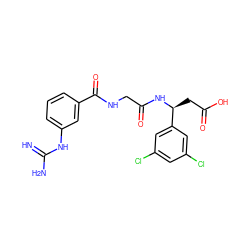 N=C(N)Nc1cccc(C(=O)NCC(=O)N[C@@H](CC(=O)O)c2cc(Cl)cc(Cl)c2)c1 ZINC000002006264