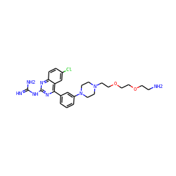 N=C(N)Nc1nc(-c2cccc(N3CCN(CCOCCOCCN)CC3)c2)c2cc(Cl)ccc2n1 ZINC001772637604