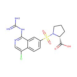 N=C(N)Nc1ncc(Cl)c2ccc(S(=O)(=O)N3CCC[C@@H]3C(=O)O)cc12 ZINC000003972703