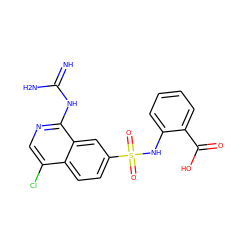 N=C(N)Nc1ncc(Cl)c2ccc(S(=O)(=O)Nc3ccccc3C(=O)O)cc12 ZINC000014960728