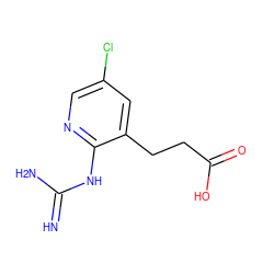 N=C(N)Nc1ncc(Cl)cc1CCC(=O)O ZINC000013436534