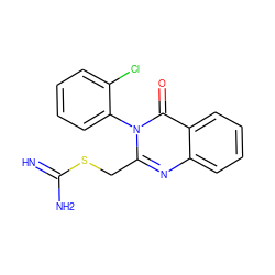 N=C(N)SCc1nc2ccccc2c(=O)n1-c1ccccc1Cl ZINC000004577072