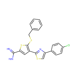 N=C(N)c1cc(-c2nc(-c3ccc(Cl)cc3)cs2)c(SCc2ccccc2)s1 ZINC000013437919