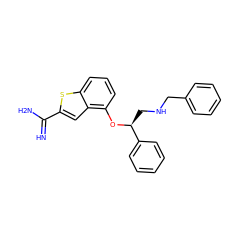 N=C(N)c1cc2c(O[C@@H](CNCc3ccccc3)c3ccccc3)cccc2s1 ZINC000045366270