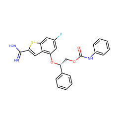 N=C(N)c1cc2c(O[C@H](COC(=O)Nc3ccccc3)c3ccccc3)cc(F)cc2s1 ZINC000045371231