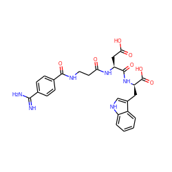 N=C(N)c1ccc(C(=O)NCCC(=O)N[C@@H](CC(=O)O)C(=O)N[C@H](Cc2c[nH]c3ccccc23)C(=O)O)cc1 ZINC000029565359