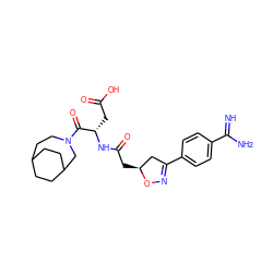N=C(N)c1ccc(C2=NO[C@@H](CC(=O)N[C@@H](CC(=O)O)C(=O)N3CCC4CCC(CC4)C3)C2)cc1 ZINC000026170247