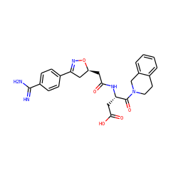 N=C(N)c1ccc(C2=NO[C@@H](CC(=O)N[C@@H](CC(=O)O)C(=O)N3CCc4ccccc4C3)C2)cc1 ZINC000013527794