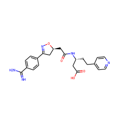 N=C(N)c1ccc(C2=NO[C@@H](CC(=O)N[C@H](CCc3ccncc3)CC(=O)O)C2)cc1 ZINC000013763261