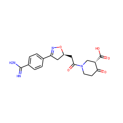 N=C(N)c1ccc(C2=NO[C@@H](CC(=O)N3CCC(=O)[C@@H](C(=O)O)C3)C2)cc1 ZINC000027518917