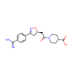 N=C(N)c1ccc(C2=NO[C@@H](CC(=O)N3CCC(C(=O)O)CC3)C2)cc1 ZINC000027519198