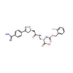 N=C(N)c1ccc(C2=NO[C@@H](CC(=O)NC[C@H](NC(=O)OCc3ccccc3Cl)C(=O)O)C2)cc1 ZINC000013763385