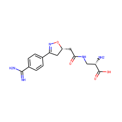 N=C(N)c1ccc(C2=NO[C@H](CC(=O)NC[C@H](N)C(=O)O)C2)cc1 ZINC000013763294