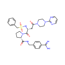 N=C(N)c1ccc(CNC(=O)[C@@H]2CCCN2C(=O)[C@@H](CC(=O)N2CCN(c3ncccn3)CC2)NS(=O)(=O)Cc2ccccc2)cc1 ZINC000072178388