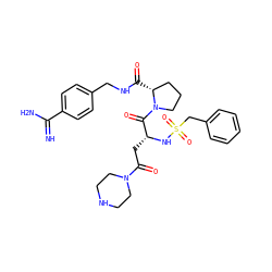 N=C(N)c1ccc(CNC(=O)[C@@H]2CCCN2C(=O)[C@@H](CC(=O)N2CCNCC2)NS(=O)(=O)Cc2ccccc2)cc1 ZINC000072179650