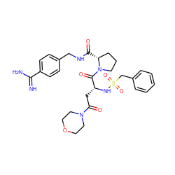 N=C(N)c1ccc(CNC(=O)[C@@H]2CCCN2C(=O)[C@@H](CC(=O)N2CCOCC2)NS(=O)(=O)Cc2ccccc2)cc1 ZINC000072179809