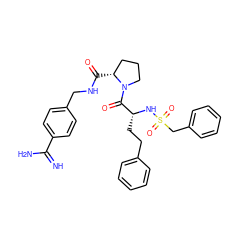 N=C(N)c1ccc(CNC(=O)[C@@H]2CCCN2C(=O)[C@@H](CCc2ccccc2)NS(=O)(=O)Cc2ccccc2)cc1 ZINC000072177281