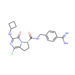 N=C(N)c1ccc(CNC(=O)[C@@H]2CCc3c(Cl)nc(NC4CCC4)c(=O)n32)cc1 ZINC000003933538