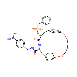 N=C(N)c1ccc(CNC(=O)[C@@H]2Cc3ccc(cc3)OCCCCOc3ccc(cc3)C[C@@H](NS(=O)(=O)Cc3ccccc3)C(=O)N2)cc1 ZINC000084596938