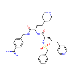 N=C(N)c1ccc(CNC(=O)[C@H](CCC2CCNCC2)NC(=O)[C@@H](CCCc2ccncc2)NS(=O)(=O)Cc2ccccc2)cc1 ZINC000169697474