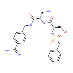 N=C(N)c1ccc(CNC(=O)[C@H](CN)NC(=O)[C@@H](CO)NS(=O)(=O)Cc2ccccc2)cc1 ZINC000096168432