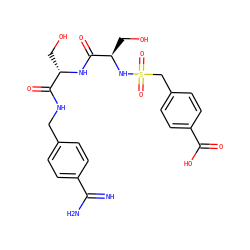 N=C(N)c1ccc(CNC(=O)[C@H](CO)NC(=O)[C@@H](CO)NS(=O)(=O)Cc2ccc(C(=O)O)cc2)cc1 ZINC000096168438