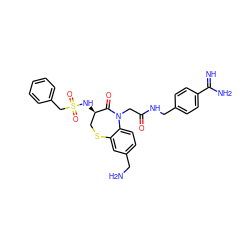 N=C(N)c1ccc(CNC(=O)CN2C(=O)[C@H](NS(=O)(=O)Cc3ccccc3)CSc3cc(CN)ccc32)cc1 ZINC000042965127