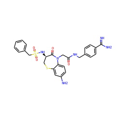 N=C(N)c1ccc(CNC(=O)CN2C(=O)[C@H](NS(=O)(=O)Cc3ccccc3)CSc3cc(N)ccc32)cc1 ZINC000042964553