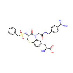 N=C(N)c1ccc(CNC(=O)CN2C(=O)[C@H](NS(=O)(=O)Cc3ccccc3)CSc3ccc(C[C@H](N)C(=O)O)cc32)cc1 ZINC000042920903