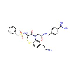 N=C(N)c1ccc(CNC(=O)CN2C(=O)[C@H](NS(=O)(=O)Cc3ccccc3)CSc3ccc(CCN)cc32)cc1 ZINC000042964850