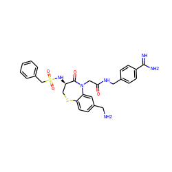 N=C(N)c1ccc(CNC(=O)CN2C(=O)[C@H](NS(=O)(=O)Cc3ccccc3)CSc3ccc(CN)cc32)cc1 ZINC000042966015