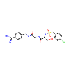 N=C(N)c1ccc(CNC(=O)CNC(=O)[C@@H](CO)NS(=O)(=O)Cc2ccc(Cl)cc2)cc1 ZINC000096168440