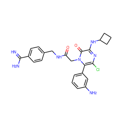 N=C(N)c1ccc(CNC(=O)Cn2c(-c3cccc(N)c3)c(Cl)nc(NC3CCC3)c2=O)cc1 ZINC000013527021