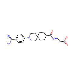 N=C(N)c1ccc(N2CCC3(CCC(C(=O)NCCC(=O)O)CC3)CC2)cc1 ZINC000028755609