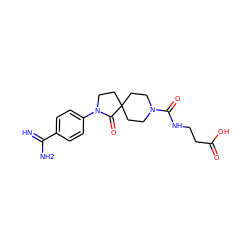 N=C(N)c1ccc(N2CCC3(CCN(C(=O)NCCC(=O)O)CC3)C2=O)cc1 ZINC000003947887