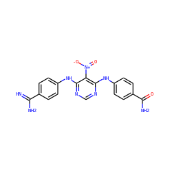 N=C(N)c1ccc(Nc2ncnc(Nc3ccc(C(N)=O)cc3)c2[N+](=O)[O-])cc1 ZINC000473153086