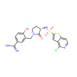 N=C(N)c1ccc(O)c(CN2CC[C@H](NS(=O)(=O)c3cc4c(Cl)nccc4s3)C2=O)c1 ZINC000026661281