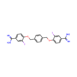 N=C(N)c1ccc(OCc2ccc(COc3ccc(C(=N)N)cc3I)cc2)c(I)c1 ZINC000084597020