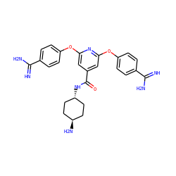 N=C(N)c1ccc(Oc2cc(C(=O)N[C@H]3CC[C@H](N)CC3)cc(Oc3ccc(C(=N)N)cc3)n2)cc1 ZINC000261146783