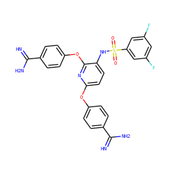 N=C(N)c1ccc(Oc2ccc(NS(=O)(=O)c3cc(F)cc(F)c3)c(Oc3ccc(C(=N)N)cc3)n2)cc1 ZINC000103233830